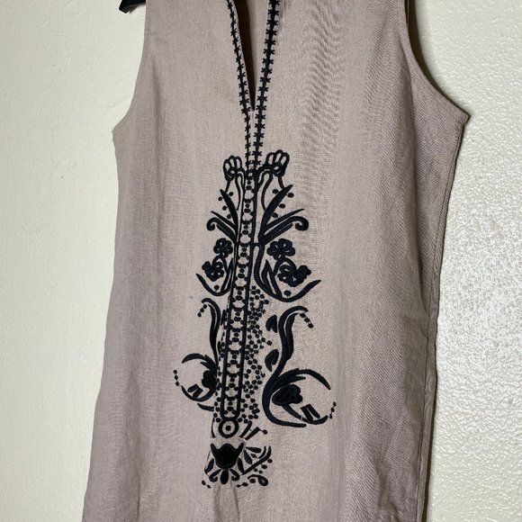 Sigrid Olsen Sleeveless Embroidered A-Line Linen Midi Dress - Picture 3 of 8